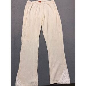 OH MY GAUZE Linen Blend Crinkle Gauze Wide Leg Pants Cream Boho Lounge embroider